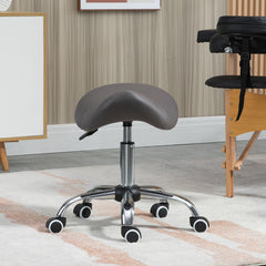 HOMCOM PU Leather Saddle Stool W/ Moulded Padded Seat Adjustable Height Grey