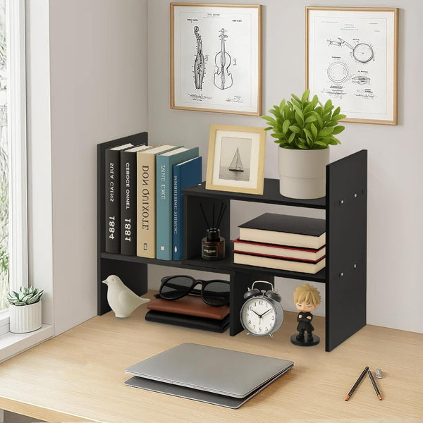 Expandable Desk Wood Desktop Book Shelf Organiser Office Storage Bookcase for Home or Office
