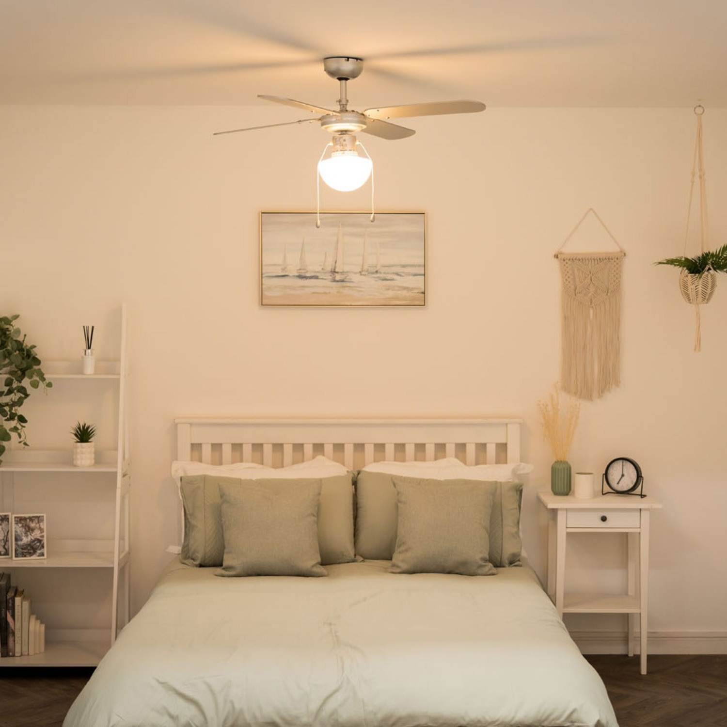 Mirage Silver Grey & Black 42 Inch Reversible Ceiling Fan With Opal Glass Light