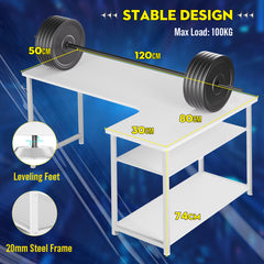 L Shaped Gaming Desk with Power Outlets Corner Computer Desk 110x80CM with Shelves Headphone Hook PC Table Workstation for Home Office Bedroom