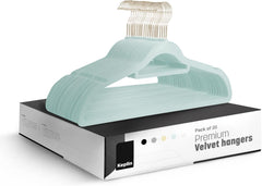 KEPLIN Velvet Hangers 20 Pack - Non-Slip Clothes Hangers with Tie Bar & 360° Hook - Durable & Sturdy, Space-Saving Wardrobe Organisers for Suits, Jackets & Clothes- Home Storage Solution (Black)