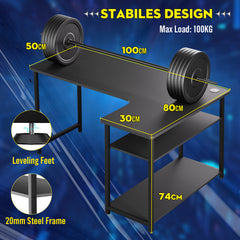L Shaped Gaming Desk with Power Outlets Corner Computer Desk 110x80CM with Shelves Headphone Hook PC Table Workstation for Home Office Bedroom