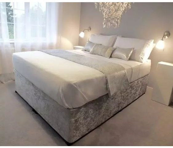 Elegant Silver Grey Crushed Velvet Wrap Around Bed Skirt - 40CM Extra Deep Bedbase Cover for Bedroom Guest Room with Adjustable All Around Elastic for Easy Fit - Soft, Breathable, and Dust-Repelling