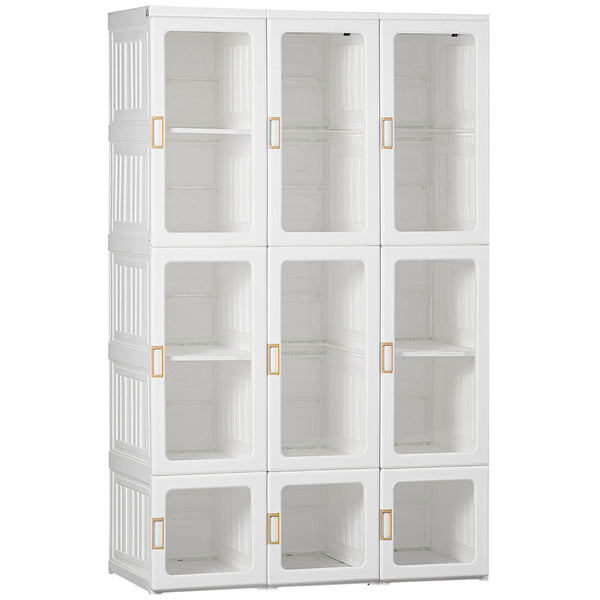 Portable Clothes Wardrobe for Bedroom, Foldable Clothes Organiser with Cube Storage, Hanging Rods, Magnet Doors, White, Modern Design, Modular Compartments, Magnetic Doors, Wrinkle-Free Hanging Space, Robust And Reliable