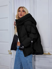 Women's Winter Casual Warm Padded Coat with Fashionable Double Hood and Windproof Cuffs