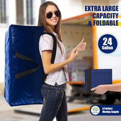 Cosy Family 4 Pack Heavy Duty Extra Large Moving Bags with Backpack Straps - Strong Handles & Zippers, Storage Totes for Space Saving, Fold Flat, Alternative to Moving Box (X-Large-Set of 4, Blue)
