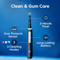 Oral-B Io3 Electric Toothbrush, 2 Toothbrush Heads, Pressure Sensor, Toothbrush for Adults with Travel Case, Gift Ideas for Him/Her, Matt Black, UK 2 Pin Plug