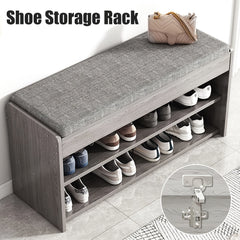 Heavy Duty Shoe Storage Bench with Cushion, Large Shoe Bench Storage with Seat, Two Layer Shoe Rack Storage, Shoes Storage Cabinet Organiser Cushion Padded Seat Hallway Stools for Hallway Foyer