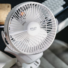 Desk fan with clip, rechargeable, 15.5 cm, 360° rotation, USB-C, Adler