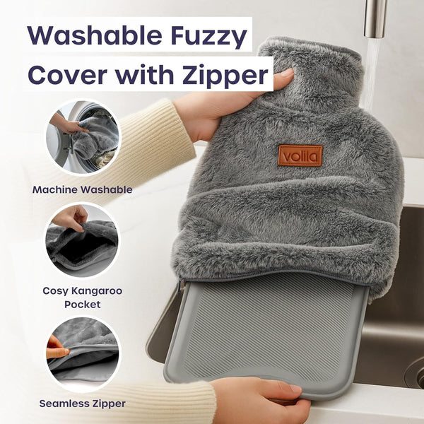 Hot Water Bottle - 2L Hot Water Bottle for Pain Relief, Hand and Foot Warmer - Luxury, Soft and Washable Hot Water Bag for Hot and Cold