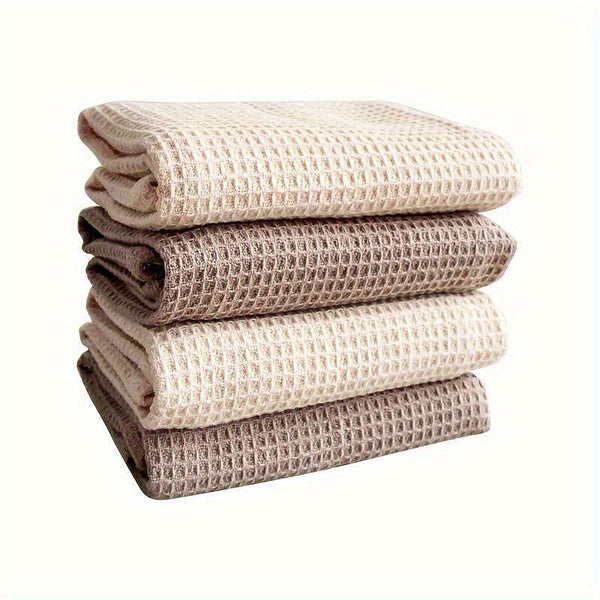 Modern Waffle Weave Dish Cloths Set - 100%, Hand Wash Only, Square Kitchen Towels with Hanging Loop, Solid Color, Highly Absorbent & Durable for Dishes & Countertops, Mixed 4pcs
