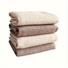 Modern Waffle Weave Dish Cloths Set - 100%, Hand Wash Only, Square Kitchen Towels with Hanging Loop, Solid Color, Highly Absorbent & Durable for Dishes & Countertops, Mixed 4pcs
