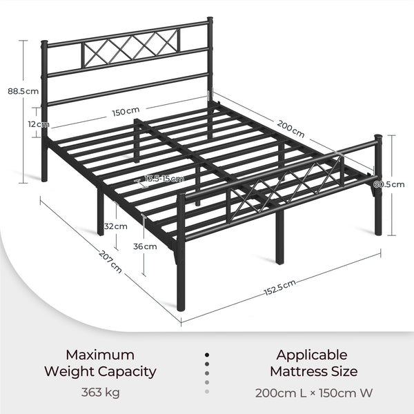 Costoffs Bed Frame, Simple Metal Bed Frame, Metal-Framed Bed Base with Storage, Bed Foundation for Small Space, Easy Assembly Bed Foundation with Cross-design Headboard and Footboard for Bedrooms, Single/Double/king, Black/White/Pink