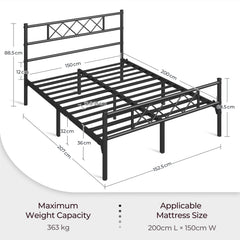 Costoffs Bed Frame, Simple Metal Bed Frame, Metal-Framed Bed Base with Storage, Bed Foundation for Small Space, Easy Assembly Bed Foundation with Cross-design Headboard and Footboard for Bedrooms, Single/Double/king, Black/White/Pink