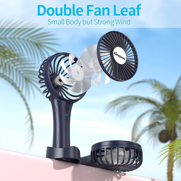 KOOPAO Handheld Mini Fan Rechargeable 2500mAh | Portable USB Desk Fan with 3 Speeds | Quiet Personal Fan with Stand & Phone Holder for Home Office Travel