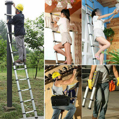 Telescoping Ladder 10.5ft/3.2m Stainless Steel Telescopic Extension Ladder Heavy Duty Collapsible Ladder Non-slip Angled Feet Securing Strap Delicate Design for Home Loft RV Ladder 330 lbs Capacity