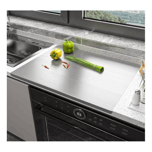 Shipping 1pc of Stainless Steel Cutting Board, a Sturdy Chopping Board Suitable for Meat, Fruits, Vegetables, Bread, And Baking, Featuring a Non-Slip Design with a Lip.