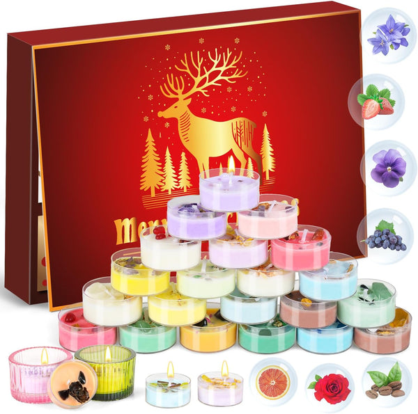 Izoel Candle Advent Calendar 2025 Women Adults, Tea Light Scented Candle Advent Calendar Clear Glass Tea Light Holder for Teenage Girls Ladies Christmas Candle Gift for Mom Wife Girlfriend