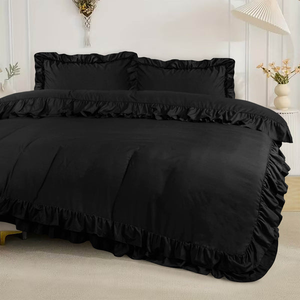 3-Piece Ruffle Frilled Duvet Cover Set – Soft, Comfortable Bedding with Pillowcases, Button Closure, Elegant Layered Design