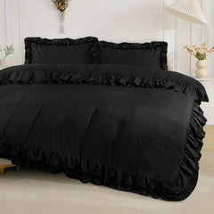 3-Piece Ruffle Frilled Duvet Cover Set – Soft, Comfortable Bedding with Pillowcases, Button Closure, Elegant Layered Design