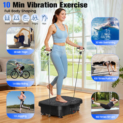 1-Piece Black Vibration Plate (Fat-Burning Machine) - 180 Adjustable Speed Settings, 150kg Load, Upgraded Handles & Resistance Bands, Speakers & Remote Control for Home/Office Full-Body Workouts