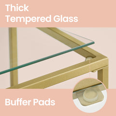 Modern Minimalist Console Table with Golden Frame & Tempered Glass Tabletop - Base Suitable for Living Room, Hallway Sofa Table, Assembly, Space-Saving, Transparent Table for Narrow Spaces, Entryway Furniture