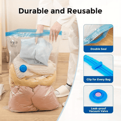 11pcs Vacuum Compression Storage Bags Set with Portable Hand Pump - Large + Medium + Small + Hand Pump - Suitable for Bedding, Clothes, Travel Essentials, Luggage Vacuum Seal Bags, Thickened Material, No Electricity Required
