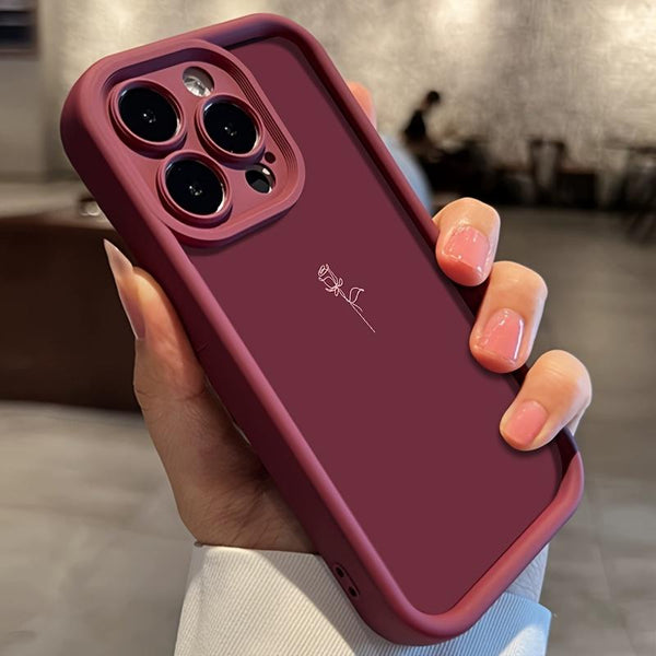 Phone Case: Simple Line Rose Wine Red Mobile Phone Case for iPhone 16/16Pro/16ProMax/16Plus/15/15Plus/15Pro/15ProMax, 14/14Plus/14Pro/14ProMax, 13/13Pro/13ProMax, 12/12Pro/12ProMax, 11/11Pro/11Proamx, XR/Xs/XsMax, Anti-fouling, Gift
