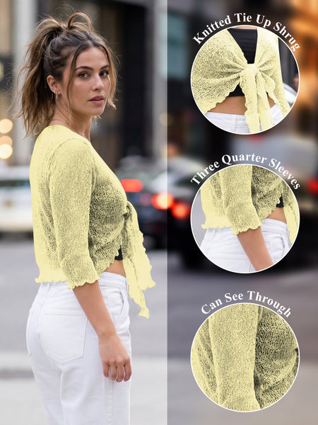 Love My Fashions Women’s Fish Net Knitted Tie Up Bolero Shrug Top Ladies 3/4 Sleeve One Size Fits All