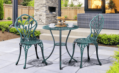 Costoffs 3pcs Patio Bistro Table Set with Umbrella Hole Outdoor Furniture Antique Aluminium Chair Rose Vine Dining Set for Garden Backyard Porch Balcony Lawn Pool