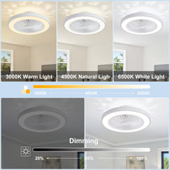 Modern Low Profile Ceiling Fan with 6 Speeds, Reversible Bladeless Ceiling Fans, Dimmable 3000-6500K LED Fan Lights, Smart Timing Ceiling Fan for Living Room, Bedroom, Office, Kitchen