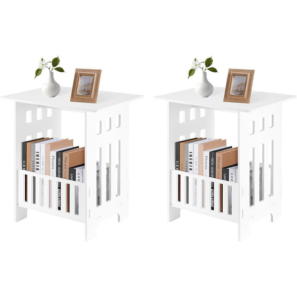 Small Side Table Side End Coffee Table Beside lamp Stand Nightstand Storage Shelf for Living Room Bedroom Bathroom Office Hallway White