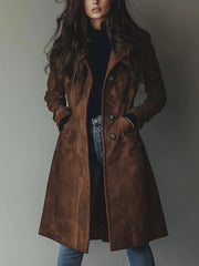 Women's Elegant Vintage Coat - Classic notched lapel, Front Button Closure, Structured H-Silhouette