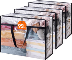 Lifewit 4 Pack Clear Plastic Storage Bags, 40L Foldable Clothes Storage Boxes Wardrobe Organizer Moving Bags with Reinforced Handle for Loft Wardrobe for Bedding Clothes Blanket Duvet