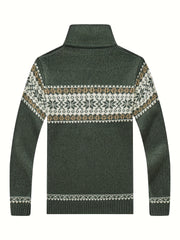 New Autumn And Winter Casual Men'S Knitted Cardigan, Featuring a Thick Ethnic-Style Snowflake Jacquard with a Stand-Up Collar And Zipper. This Stylish Long-Sleeve Sweater Jacket Is Perfect for Men'S Daily Wear in The Fall And Winter