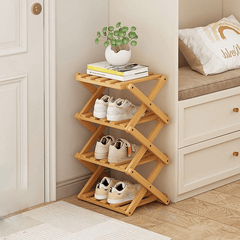 4/5/6/7 Tiers Bamboo Wooden Shoe Rack, Vertical Shoe Racks Storage Shelves Tall Shoe Tower, Collapsible Narrow Shoe Stand, Installation Free Folding X-Shape Shoe Racks Sneakers Slippers Holder Organizer, Multi Functional Shoe Rack Durable Footwear Cabinet
