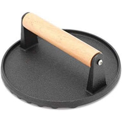 Round 7 Inch Cast Iron Grill Press with Wooden Handle - Heavy-Duty Burger Weight Press for Kitchen Use
