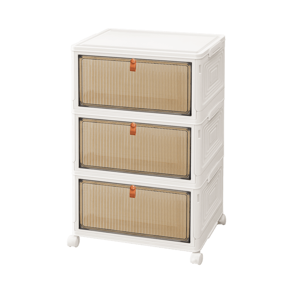 Storage Boxes with Lid - 3/4/5 Tier Plastic Storage Box with Lid, Stackable Storage Boxes with Wheels, Storage Drawers with Front Door, Plastic Box for Home and Office, White