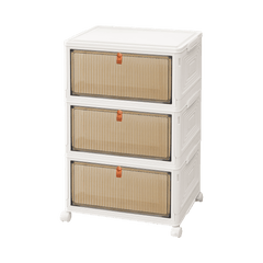 Storage Boxes with Lid - 3/4/5 Tier Plastic Storage Box with Lid, Stackable Storage Boxes with Wheels, Storage Drawers with Front Door, Plastic Box for Home and Office, White