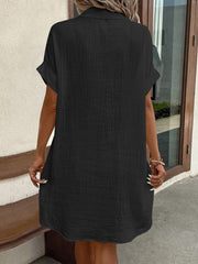 Women's Summer Lapel Collar Button- Shirt Dress - Short Sleeve Pocket Mini Dress with Pocket, Solid Color Pencil Suit Dress for Office, Semi-Formal Wear, Machine Washable Blouse Style Dress