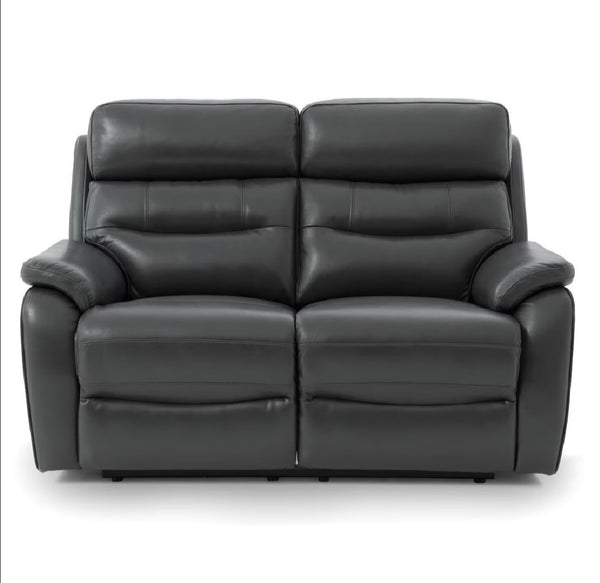 Fletcher Dark Grey Leather Power Reclining Large 2 Seater Sofa with Power Headrest