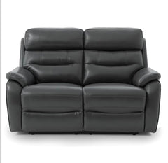 Fletcher Dark Grey Leather Power Reclining Large 2 Seater Sofa with Power Headrest