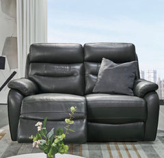 Fletcher Dark Grey Leather Power Reclining Large 2 Seater Sofa with Power Headrest