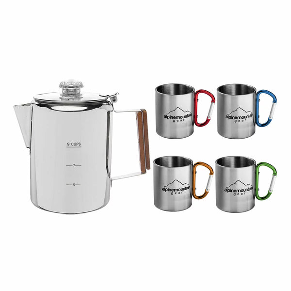 Alpine Mountain Gear Coffee Percolator with 4 Carabiner Mugs