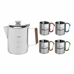 Alpine Mountain Gear Coffee Percolator with 4 Carabiner Mugs