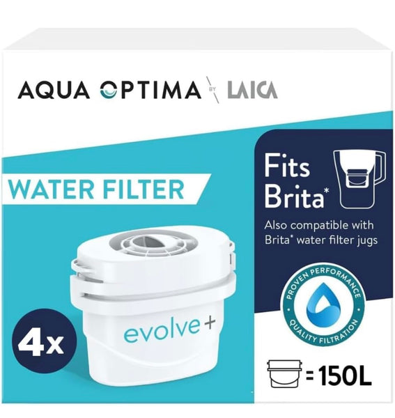 Aqua Optima Evolve+ Water Filter Cartridges 3 Pack - Fits Brita Jugs & Alternative for Maxtra Filters* - Reduces Limescale, Chlorine and Other Impurities - by LAICA (Packaging May Vary)