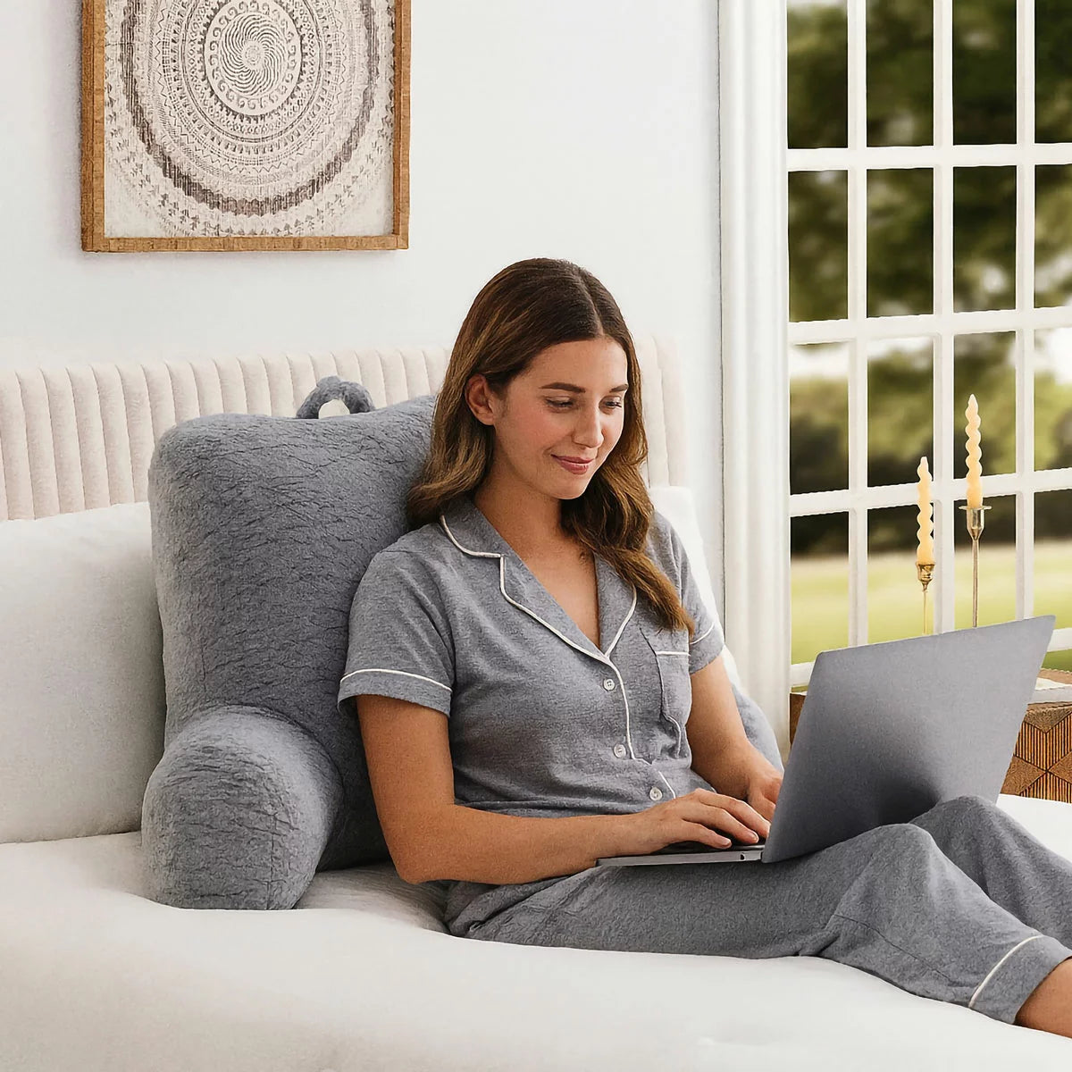 Memory Foam Backrest Grey Reading Pillow