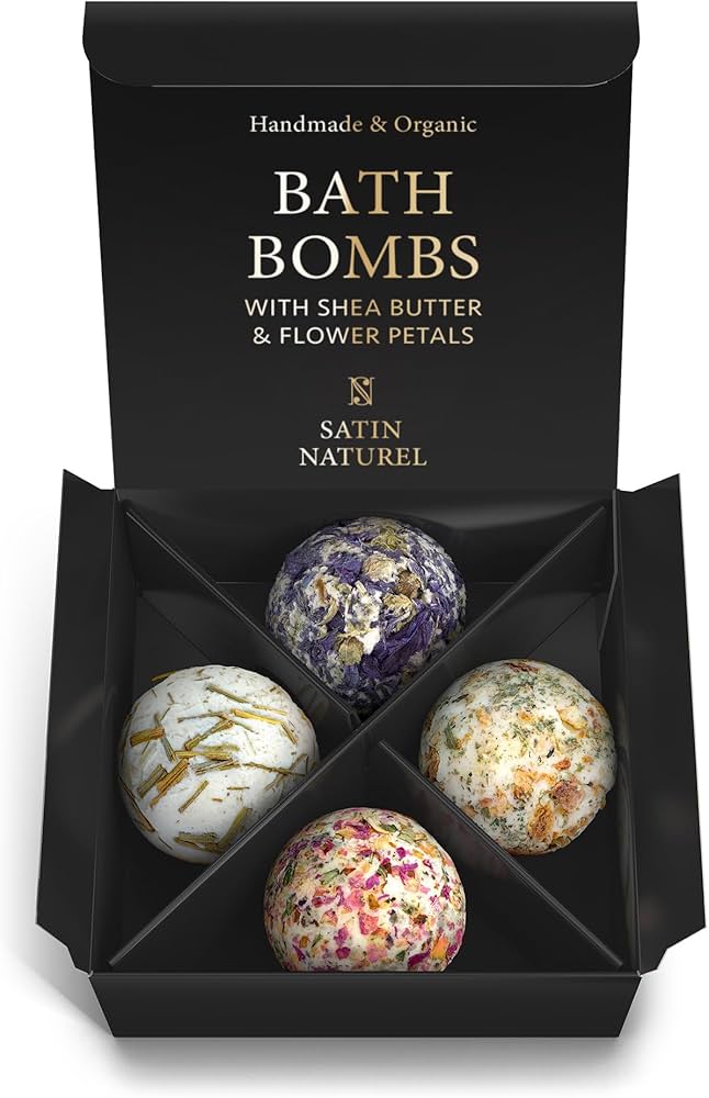 Satin Naturel Luxury Gifts for Women - 4X Organic Handmade Bath Bombs with Natural Essential Oil - Gifts for Her - Gifts for Girls - Bath Bombs for Women - Premium Gift Box