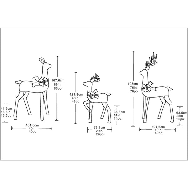 6ft (1.8m) Deer family Set of 3 with LED Lights