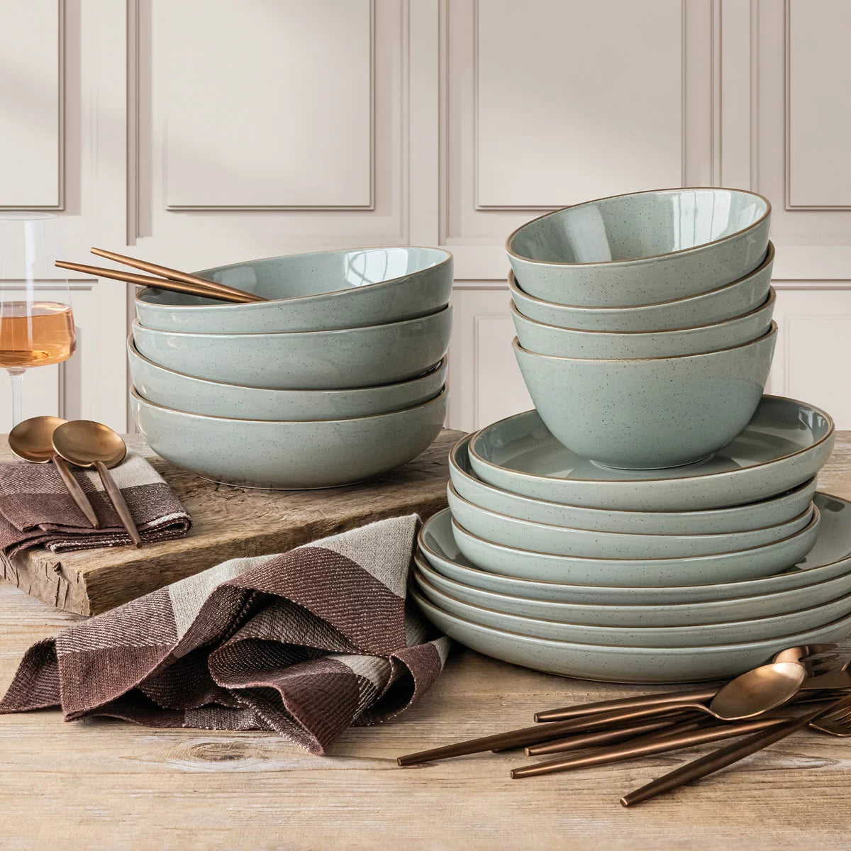 Over & Back Stoneware Dinnerware Set, 16 Piece in 4 Colours